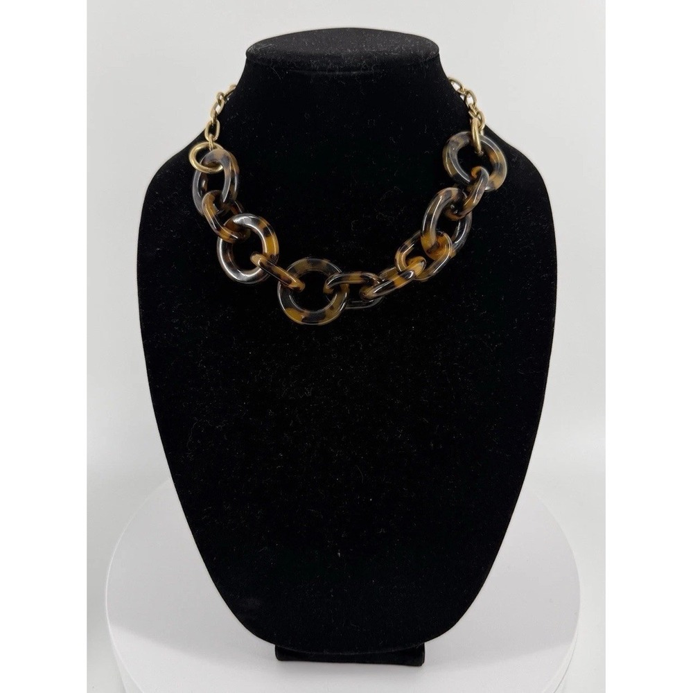 J.CREW Faux Tortoise Shell Necklace Chain‎ Gold Tone